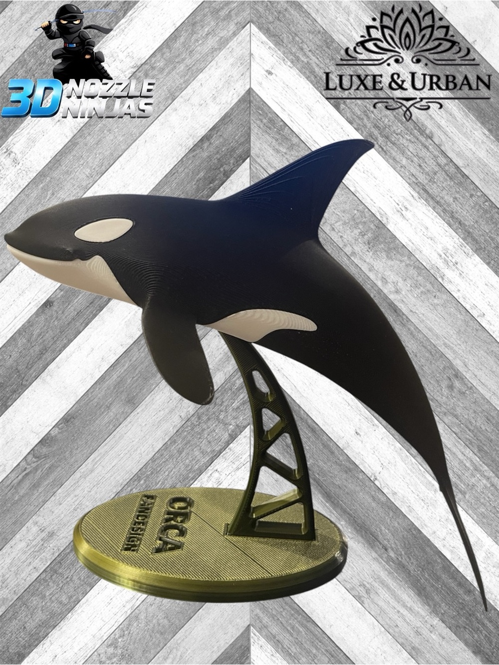 3d Handcrafted Black & White Orca with Removable Bronze Stand- Custom Order